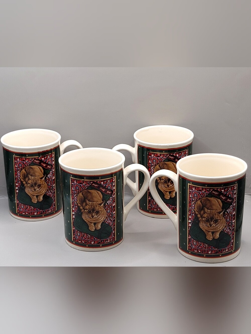 Vintage 1991 Enesco Ivory Cats Lesley Anne Ivory Spiro Coffee Mugs Set Of 4